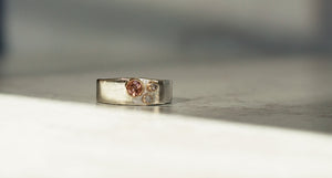 Peach Tourmaline and Salt & Pepper Diamond Ring - Gold and Argentium