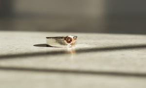 Peach Tourmaline and Salt & Pepper Diamond Ring - Gold and Argentium