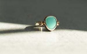 Turquoise and Salt & Pepper Diamond Ring - Gold and Argentium