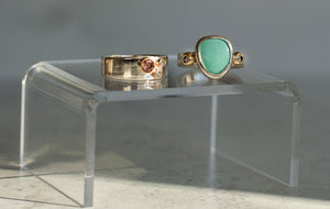 Turquoise and Salt & Pepper Diamond Ring - Gold and Argentium