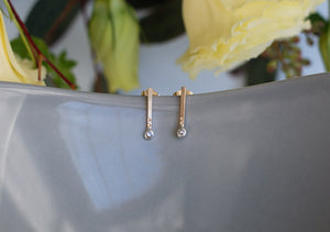 Gemstone Bar Earrings- Salt & Pepper Diamond