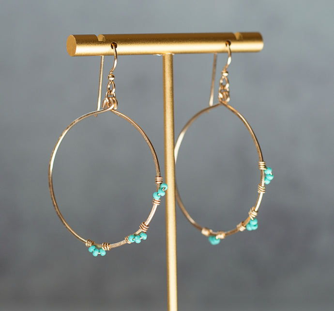 Hoop Earrings with Turquoise Bead Accents