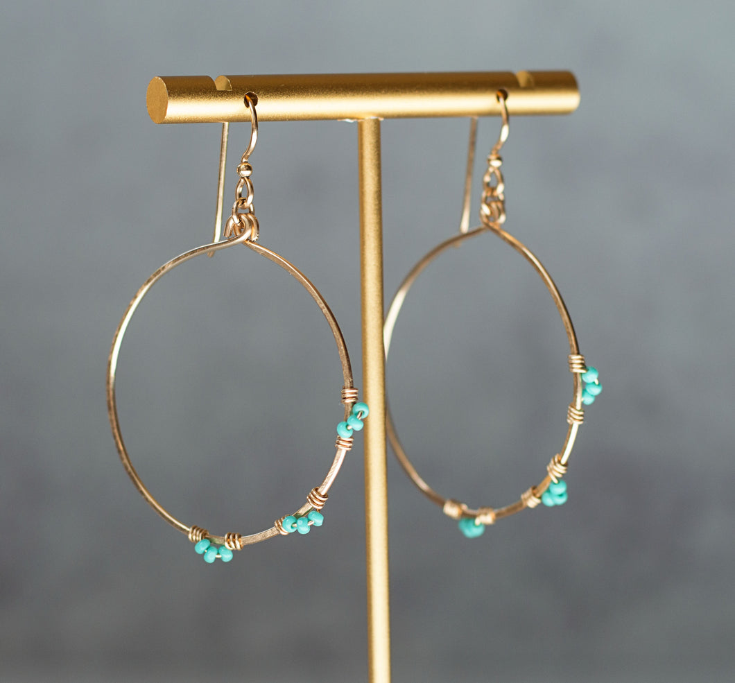 Hoop Earrings with Turquoise Bead Accents