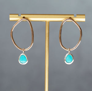 Turquoise Drop Earrings - Gold and Argentium