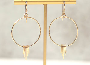 Petite Gold Hammered Fringe Hoop Earrings