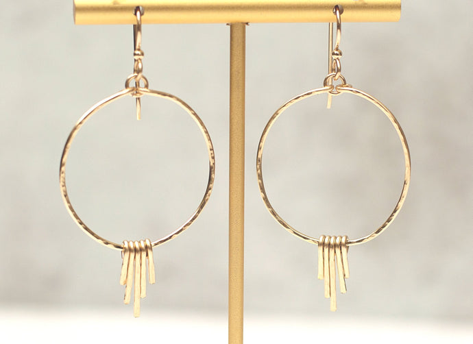 Petite Gold Hammered Fringe Hoop Earrings