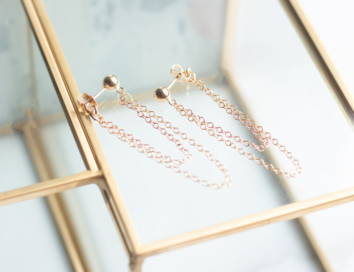 Gold and Rose Gold Dangle Chain Earrings
