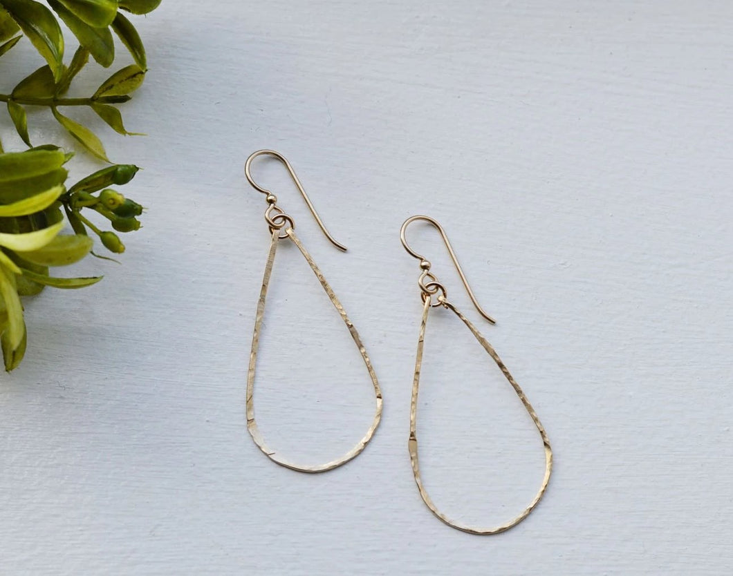 Gold Hammered Hoop Teardrop Earrings