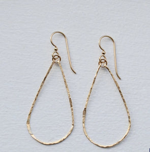 Gold Hammered Hoop Teardrop Earrings