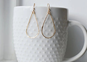 Gold Hammered Hoop Teardrop Earrings