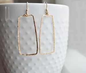 Rectangular Dangle Hammered Earrings With Gold, Rose Gold, or Sterling Silver Option