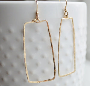 Rectangular Dangle Hammered Earrings With Gold, Rose Gold, or Sterling Silver Option