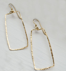 Rectangular Dangle Hammered Earrings With Gold, Rose Gold, or Sterling Silver Option