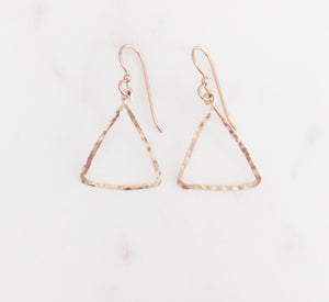 Rose Gold Triangle Hammered Earrings