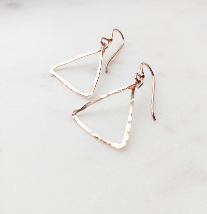 Rose Gold Triangle Hammered Earrings