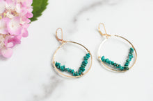 Load image into Gallery viewer, Gold Hammered Hoop Earrings With Turquoise Accents